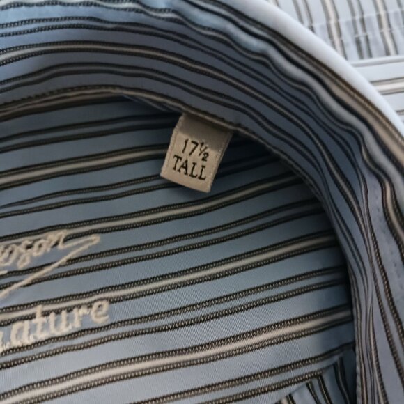 Jack Lipson Signature Men's Striped 17.5 Tall Long Sleeve Shirt Pocket Blue - Picture 8 of 8